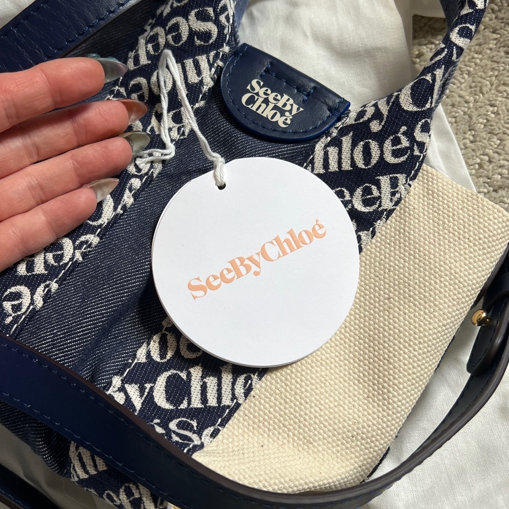 See By Chloe Denim Blue Mini Laetizia Tote Bag - Picture 9 of 13